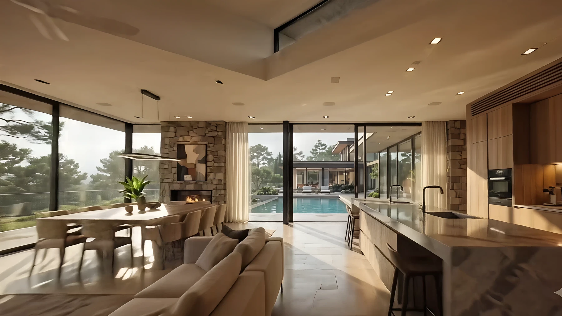 Living room opening onto the pool